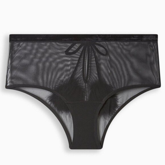 ❤️NWT VINTAGE TORRID MARABOU PANTY - CHEEKY MESH CUT OUT POM POMS - PLUS SIZE - Picture 5 of 8